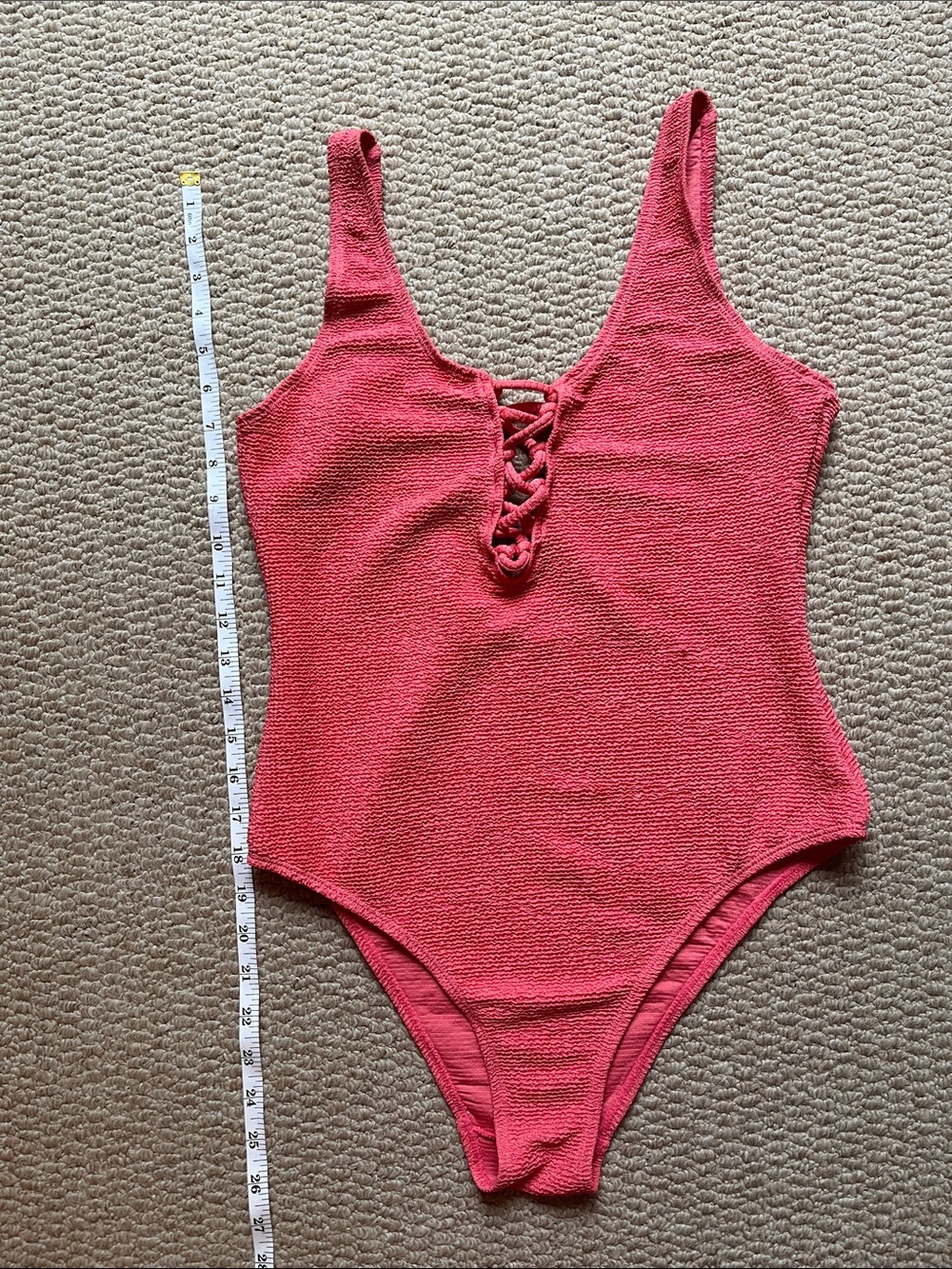 Coral Lace-Up One-Piece Swimsuit